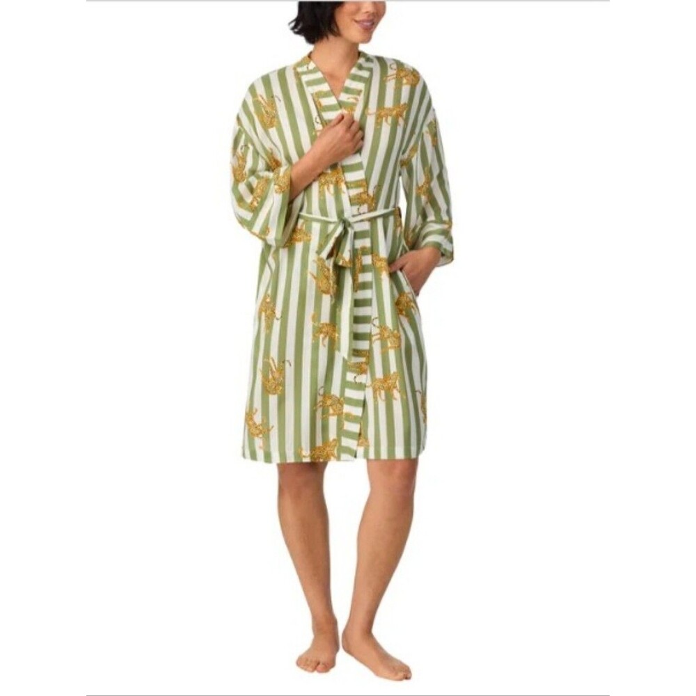 New Room Service Robe Leopard Stripe Size Small NWT Green Gold